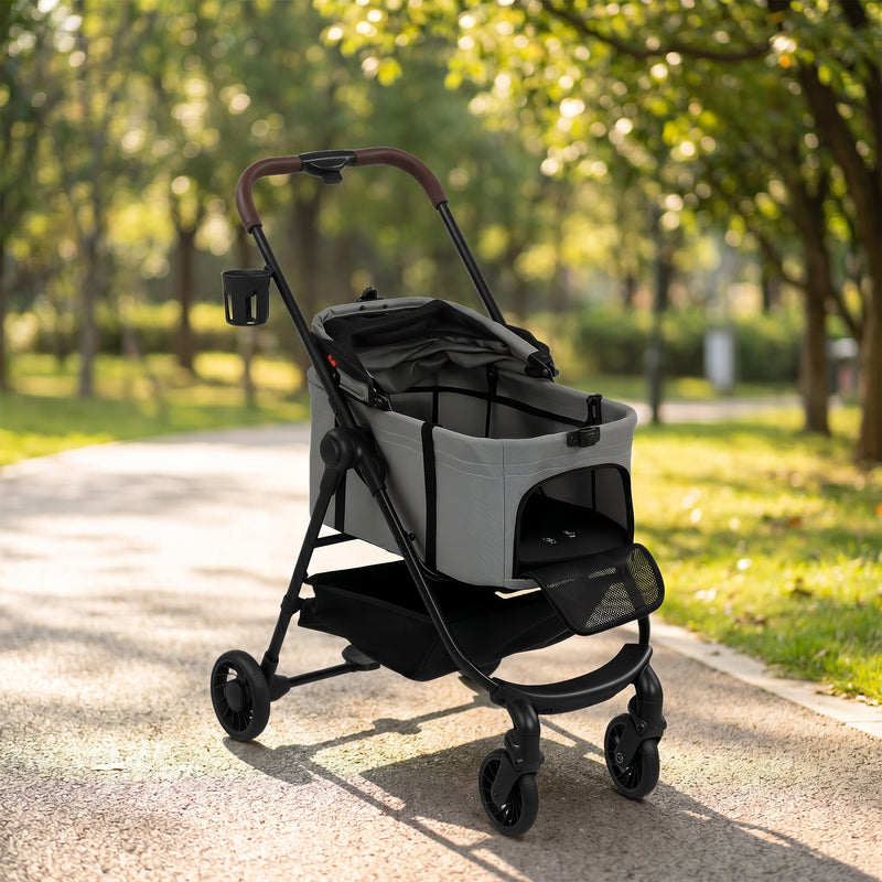 3-in-1 Pet Stroller for Small Dogs or Cats with Foldable Frame and Washable Cushion Grey Black Pawhut