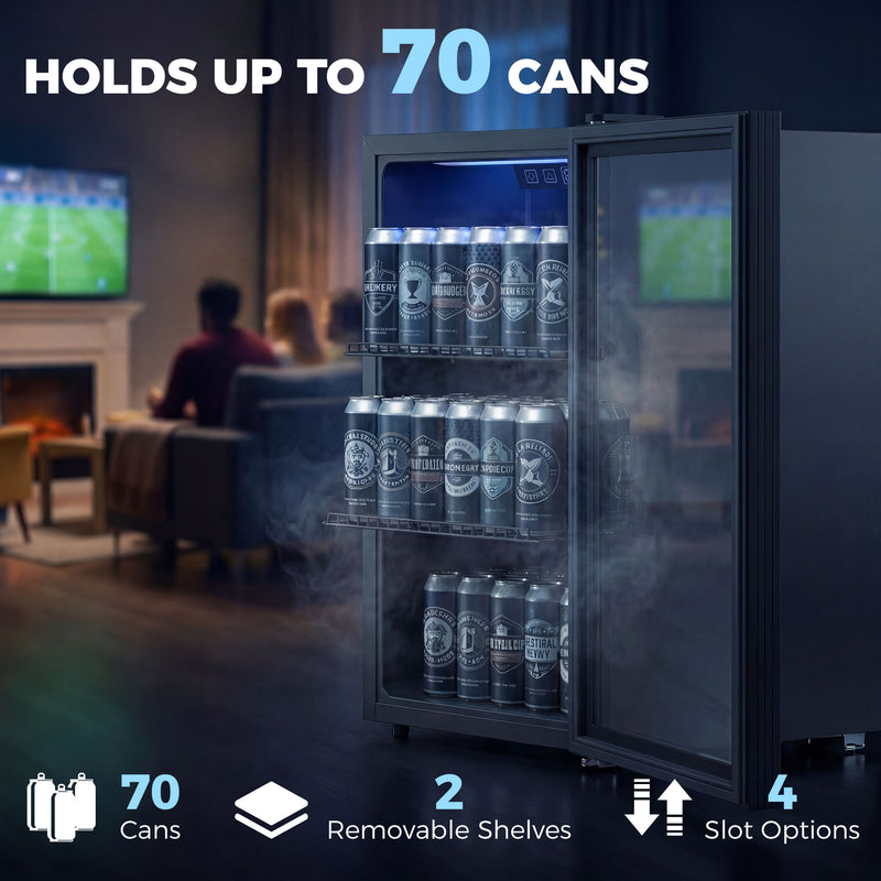 Drinks Fridge for Chilled Cans and Bottles with Adjustable Shelves 70 Litre Black