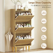 Shoe Storage Cabinet for Narrow Hallways with Adjustable Shelves and Top Shelf Oak Gold AOSOM