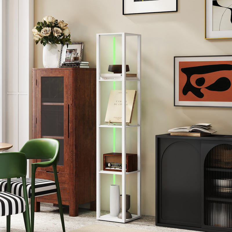 Modern LED Floor Lamp With Shelves And Remote Control Ideal For Living Room Or Office White