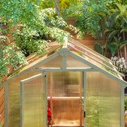 Walk In Polycarbonate Greenhouse With Lockable Door And Window Brown Wooden by Outsunny