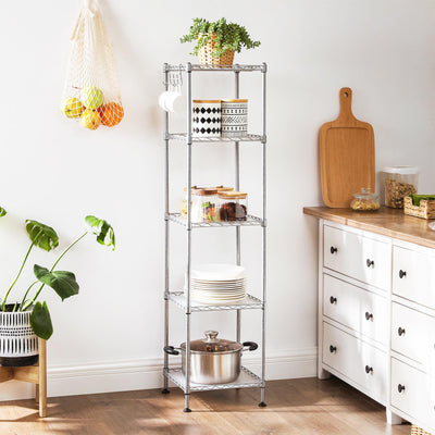 Three Tier Silver Bathroom Shelf Freestanding Storage Rack for Towels and Toiletries by Songmics