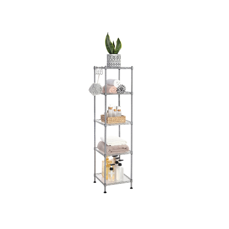 Three Tier Silver Bathroom Shelf Freestanding Storage Rack for Towels and Toiletries by Songmics