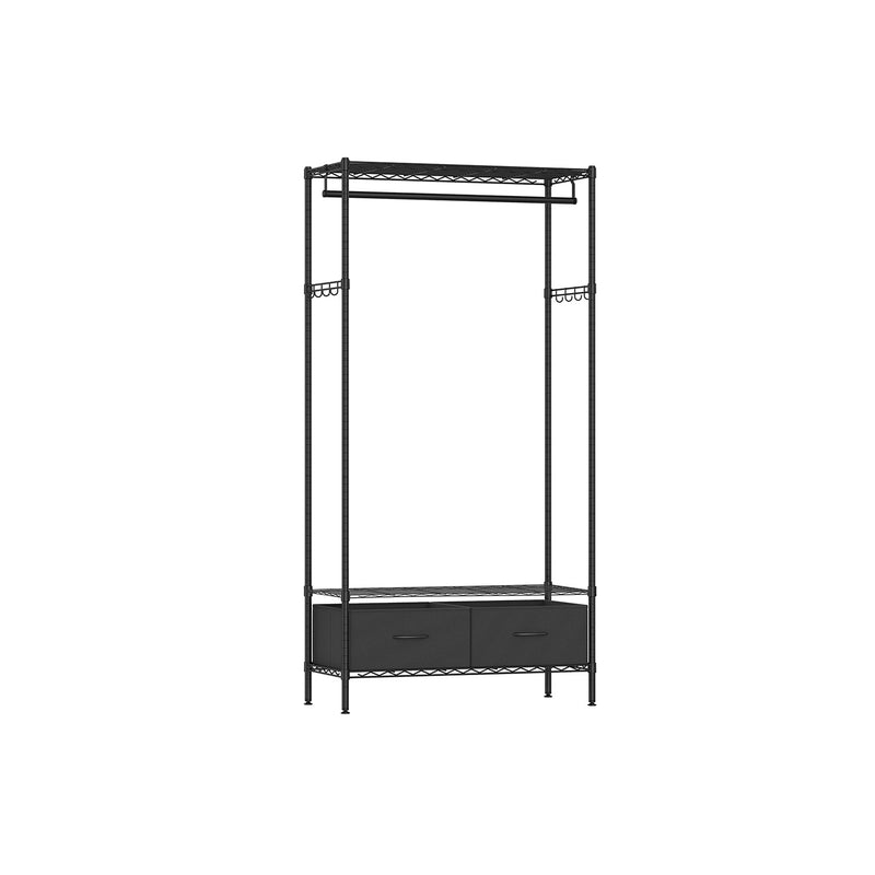 Black Clothes Rail with Mesh Shelf and Fabric Storage Drawers for Bedroom by Songmics