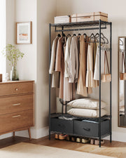 Black Clothes Rail with Mesh Shelf and Fabric Storage Drawers for Bedroom by Songmics