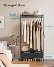 Black Clothes Rail with Mesh Shelf and Fabric Storage Drawers for Bedroom by Songmics