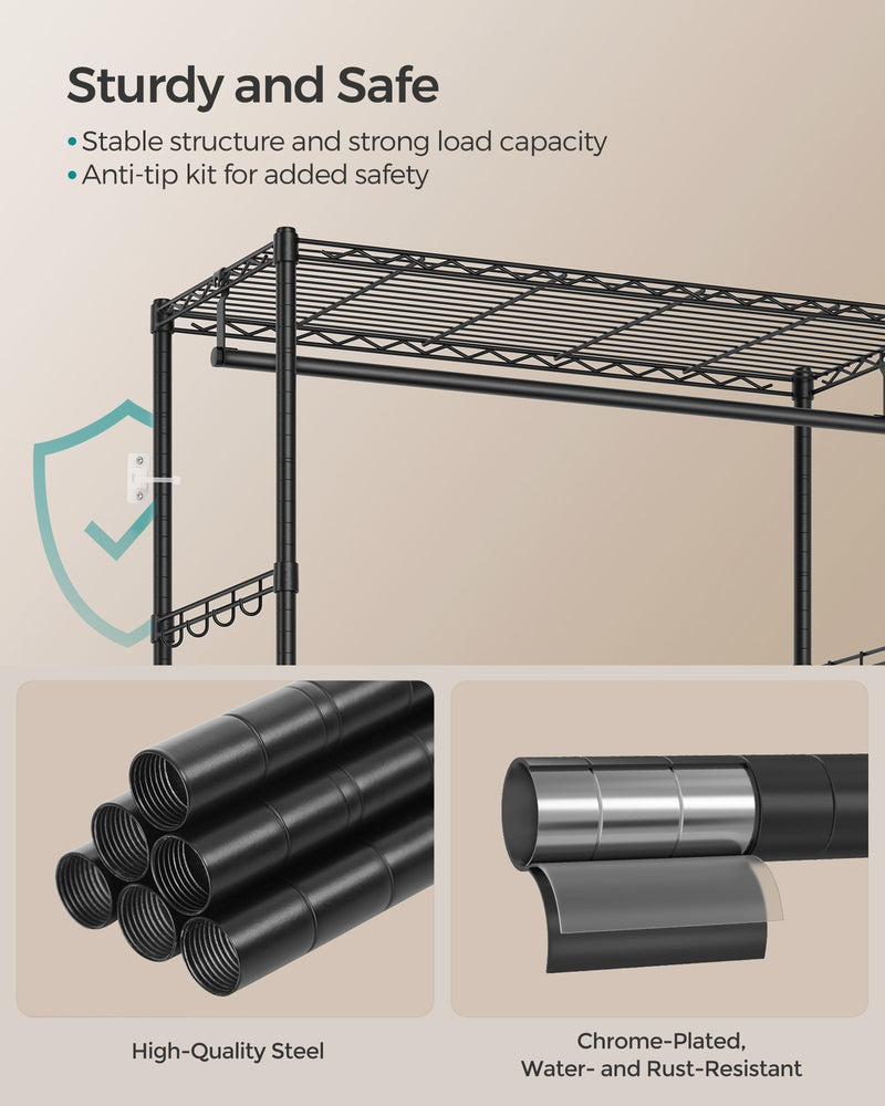Black Clothes Rail with Mesh Shelf and Fabric Storage Drawers for Bedroom by Songmics