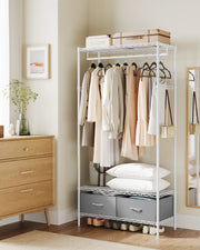 Cloud White and Dove Grey Clothes Rack with Mesh Shelf for Bedroom or Hallway by Songmics