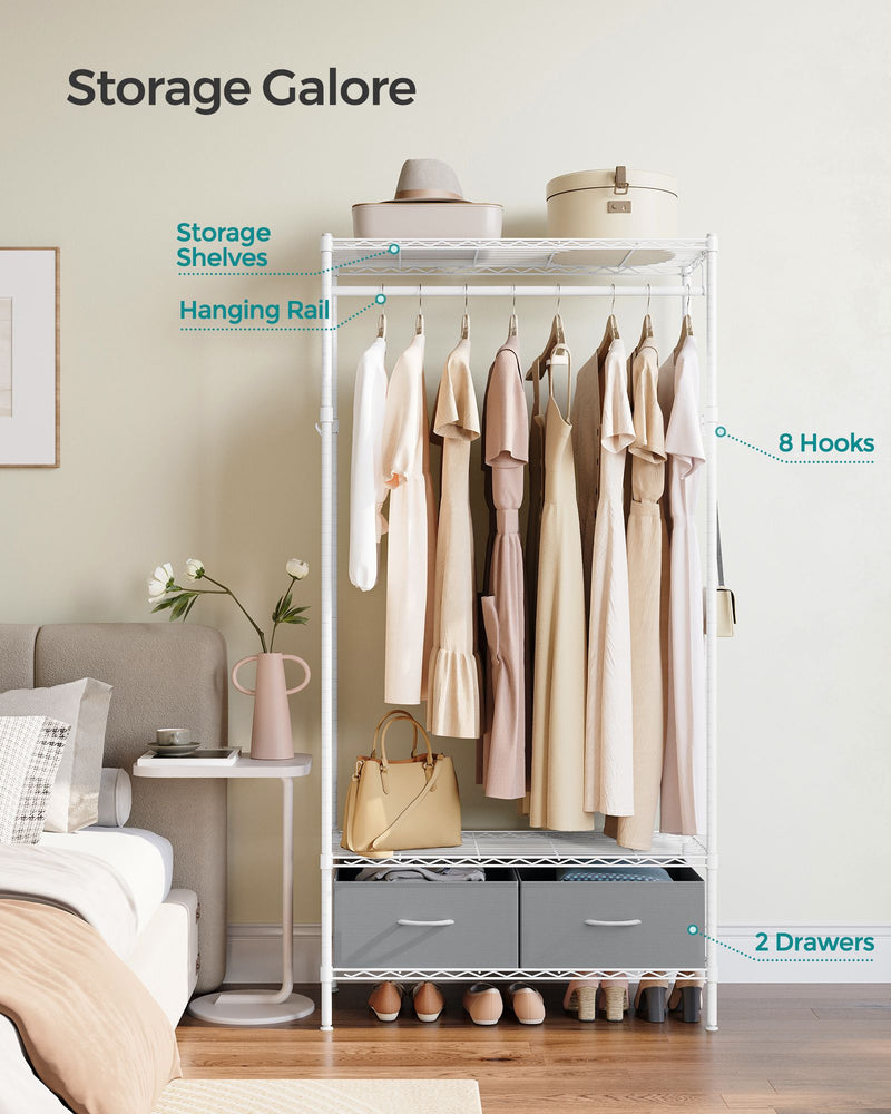 Cloud White and Dove Grey Clothes Rack with Mesh Shelf for Bedroom or Hallway by Songmics