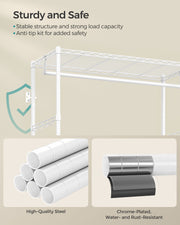 Cloud White and Dove Grey Clothes Rack with Mesh Shelf for Bedroom or Hallway by Songmics