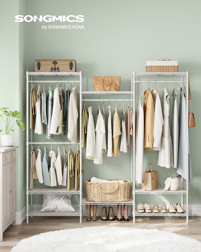 White Portable Wardrobe with Dividable Sections and Open Storage Design by Songmics