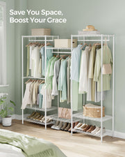 White Portable Wardrobe with Dividable Sections and Open Storage Design by Songmics