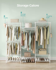 White Portable Wardrobe with Dividable Sections and Open Storage Design by Songmics