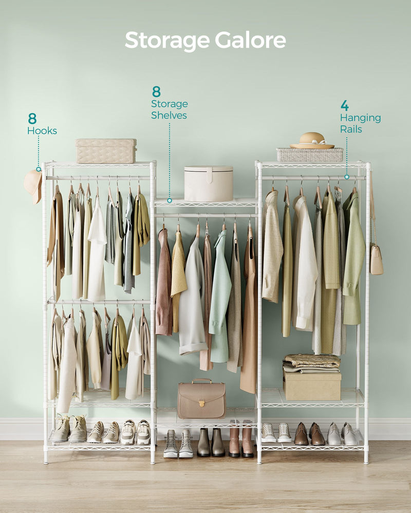White Portable Wardrobe with Dividable Sections and Open Storage Design by Songmics