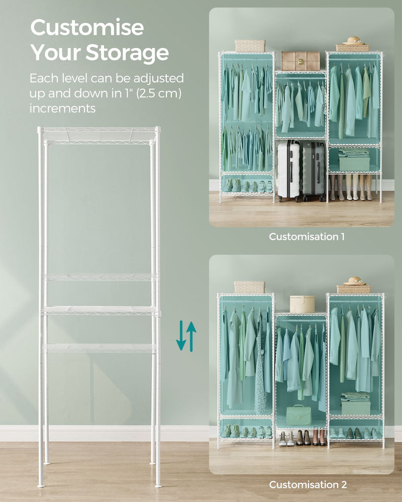 White Portable Wardrobe with Dividable Sections and Open Storage Design by Songmics