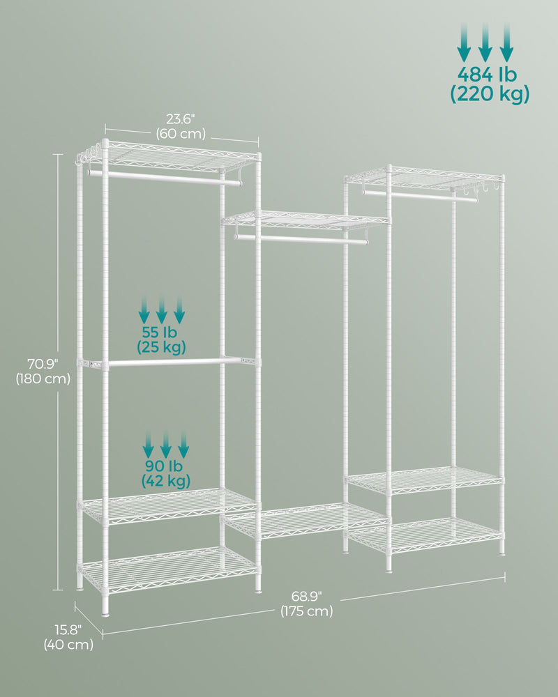 White Portable Wardrobe with Dividable Sections and Open Storage Design by Songmics