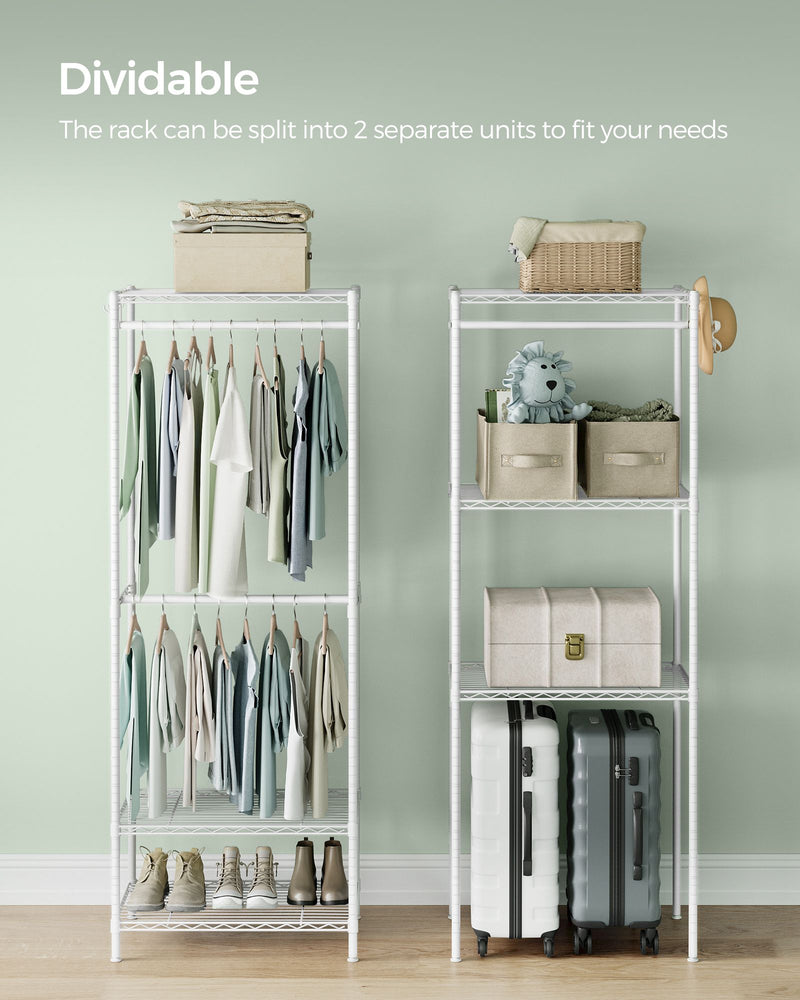 White Portable Wardrobe with Dividable Sections and Open Storage Design by Songmics