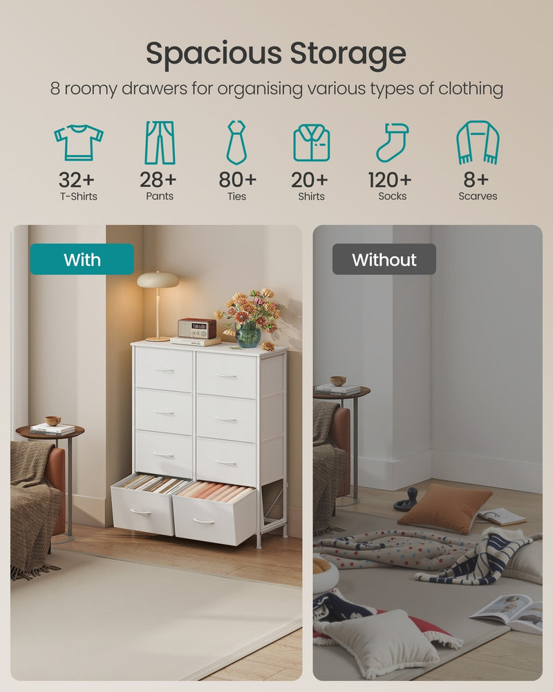 Chest of Drawers 8 Fabric Drawers Storage Unit Cloud White and Snow White