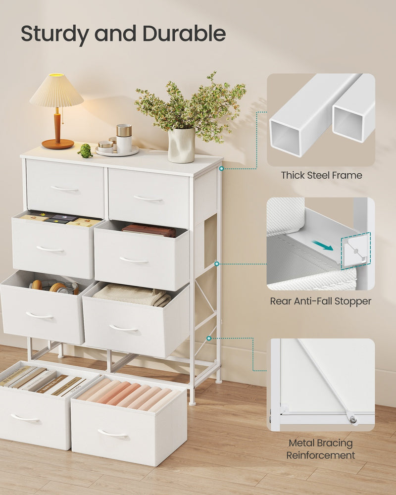 Chest of Drawers 8 Fabric Drawers Storage Unit Cloud White and Snow White