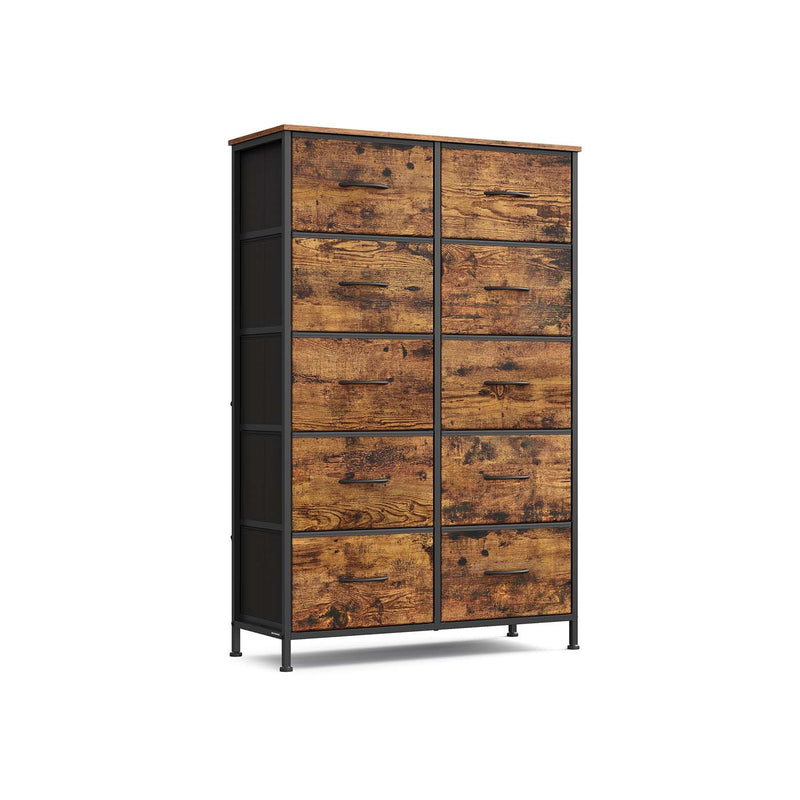 10 Drawer Fabric Chest in Rustic Brown and Ink Black by Songmics, studio shot