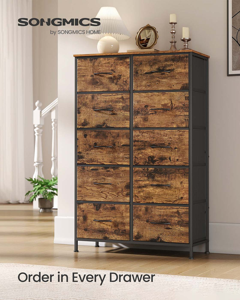 Rustic Brown fabric chest of drawers styled in a hallway with décor on top
