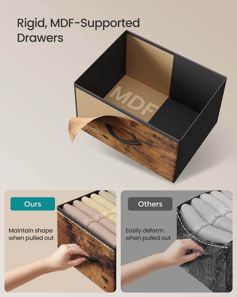 Close-up of an MDF-supported fabric drawer that keeps its shape when pulled out