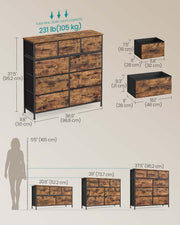 Dimensions diagram of the Songmics 9-drawer fabric chest of drawers