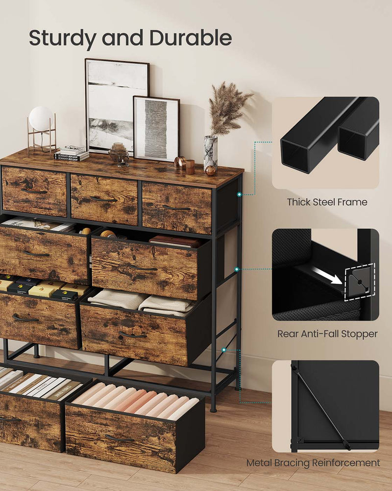 Open drawer view showing the non-woven fabric interior and MDF drawer structure