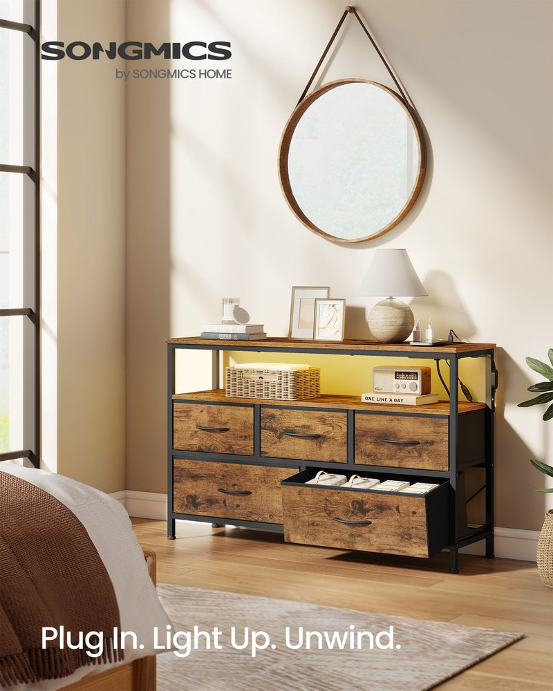 5 Drawer Chest of Drawers with Charging Station and LED Lights 98.7cm by SONGMICS Songmics