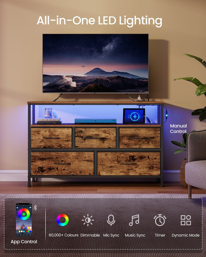 5 Drawer Chest of Drawers with Charging Station and LED Lights 98.7cm by SONGMICS Songmics