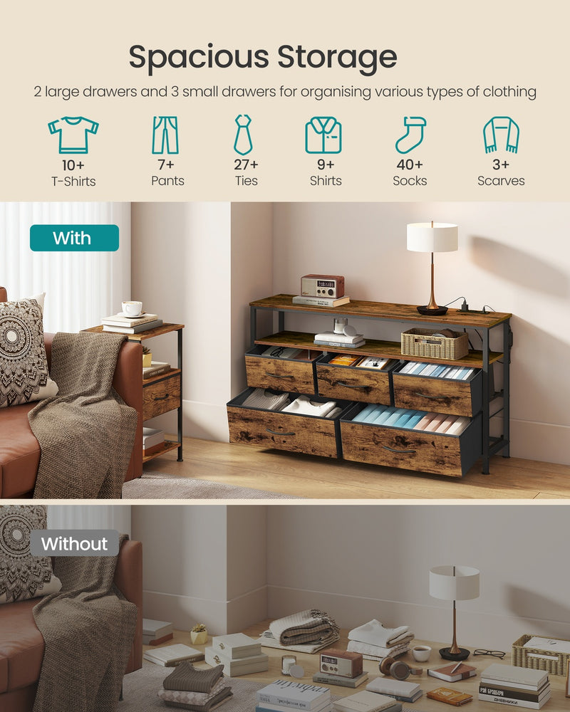 5 Drawer Chest of Drawers with Charging Station and LED Lights 98.7cm by SONGMICS Songmics