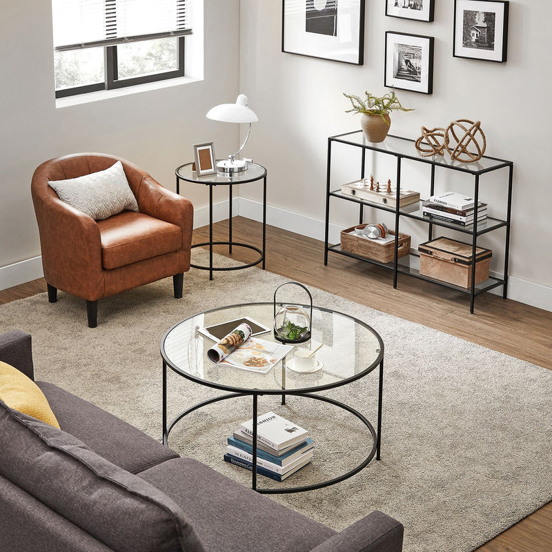 Black Hallway Console Table with 3 Open Shelves for Entryway Storage by Vasagle