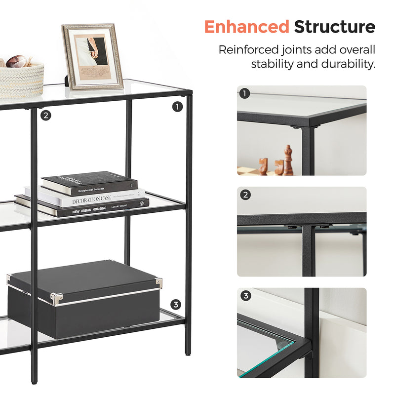 Black Hallway Console Table with 3 Open Shelves for Entryway Storage by Vasagle