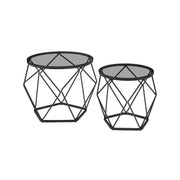 Set of 2 Round Nesting Coffee Tables Slate Grey and Black for Living Room by Vasagle