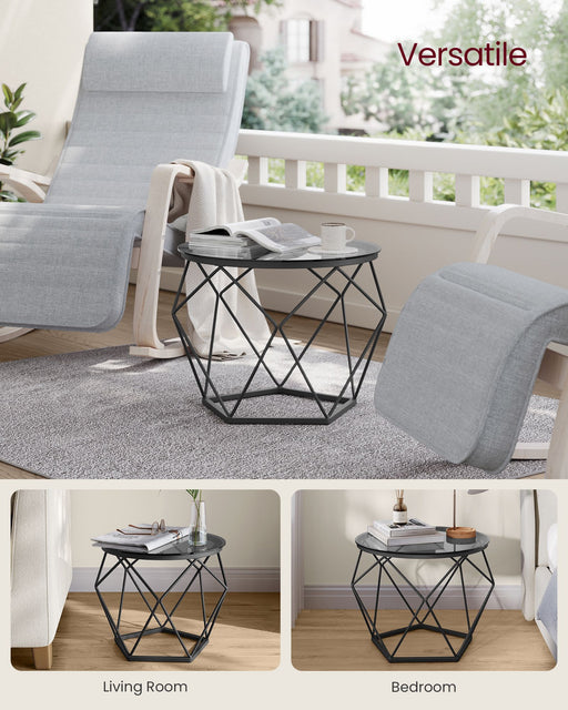 Set of 2 Round Nesting Coffee Tables Slate Grey and Black for Living Room by Vasagle