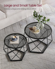Set of 2 Round Nesting Coffee Tables Slate Grey and Black for Living Room by Vasagle