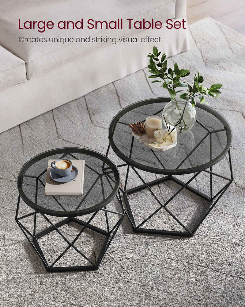 Set of 2 Round Nesting Coffee Tables Slate Grey and Black for Living Room by Vasagle