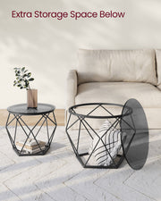 Set of 2 Round Nesting Coffee Tables Slate Grey and Black for Living Room by Vasagle