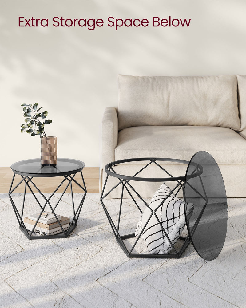 Set of 2 Round Nesting Coffee Tables Slate Grey and Black for Living Room by Vasagle