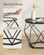 Set of 2 Round Nesting Coffee Tables Slate Grey and Black for Living Room by Vasagle