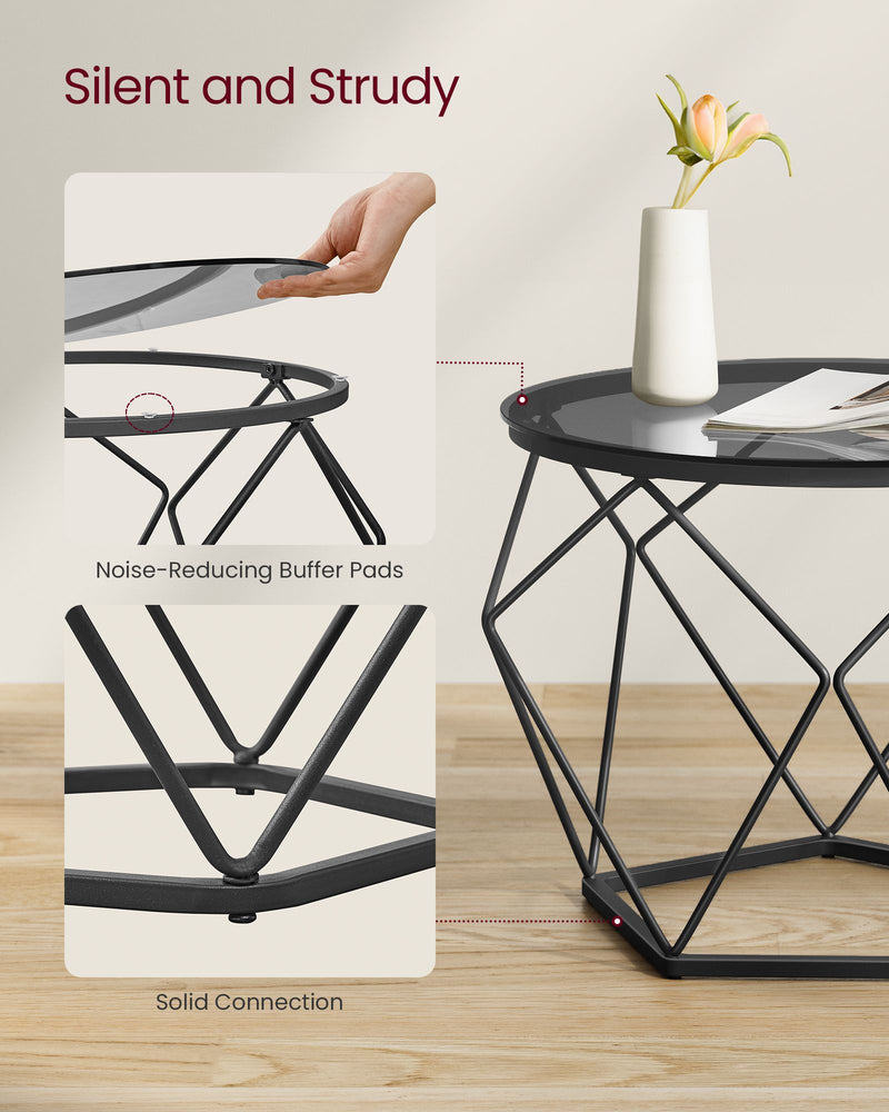 Set of 2 Round Nesting Coffee Tables Slate Grey and Black for Living Room by Vasagle