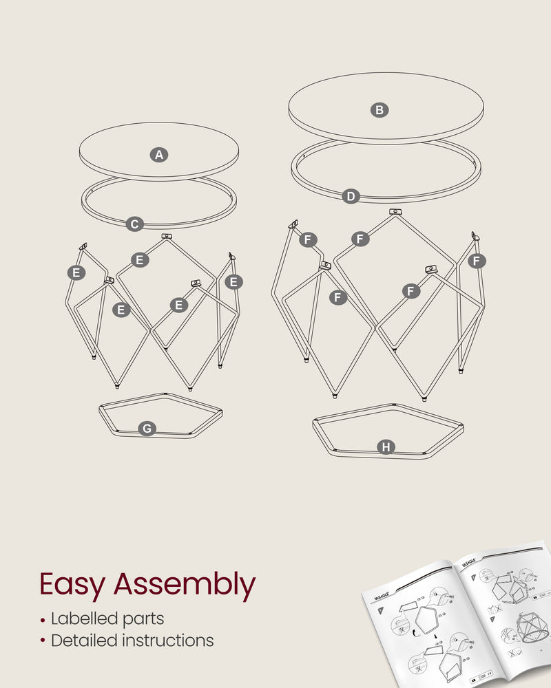 Set of 2 Round Nesting Coffee Tables Slate Grey and Black for Living Room by Vasagle