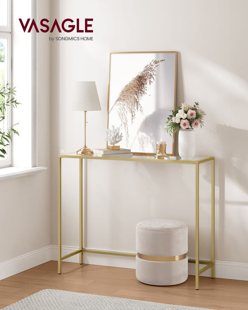 Pale Gold and Glass Console Table for Entryway or Living Room Modern Design by Vasagle
