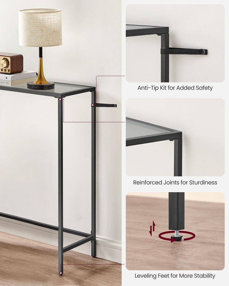 Black and Grey Console Table with Open Storage Shelf for Hallway or Living Room by Vasagle