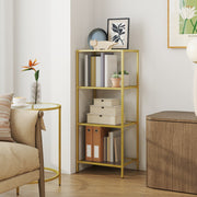 Gold 4 Tier Glass Bookcase with Steel Frame for Living Room or Study by Vasagle