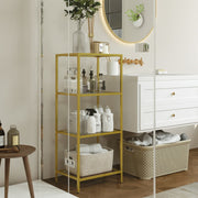 Gold 4 Tier Glass Bookcase with Steel Frame for Living Room or Study by Vasagle