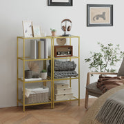 Gold 4 Tier Glass Bookcase with Steel Frame for Living Room or Study by Vasagle