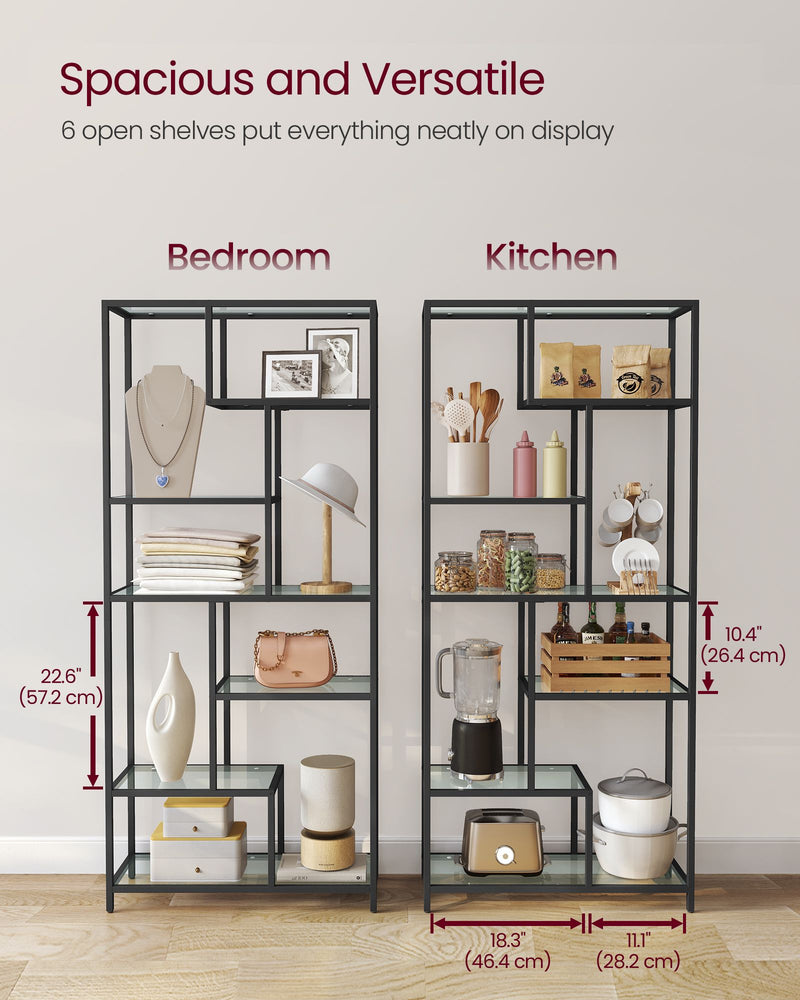 Tall 6 Tier Bookshelf with Open Shelves for Living Room or Office Storage by Vasagle