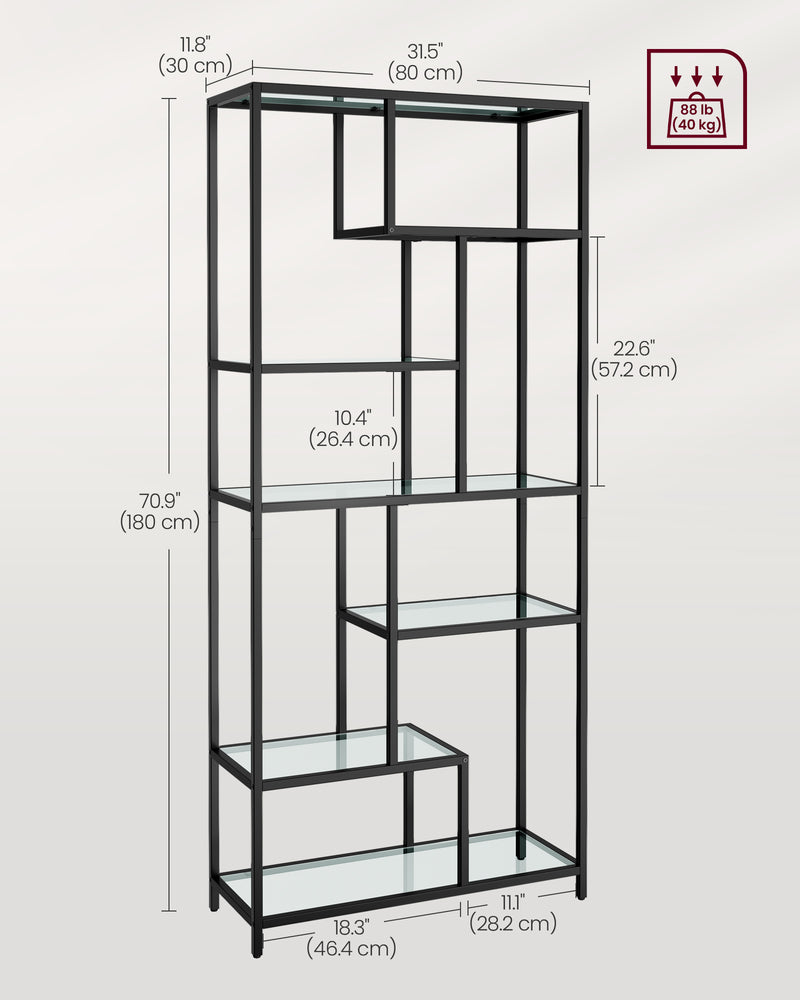 Tall 6 Tier Bookshelf with Open Shelves for Living Room or Office Storage by Vasagle