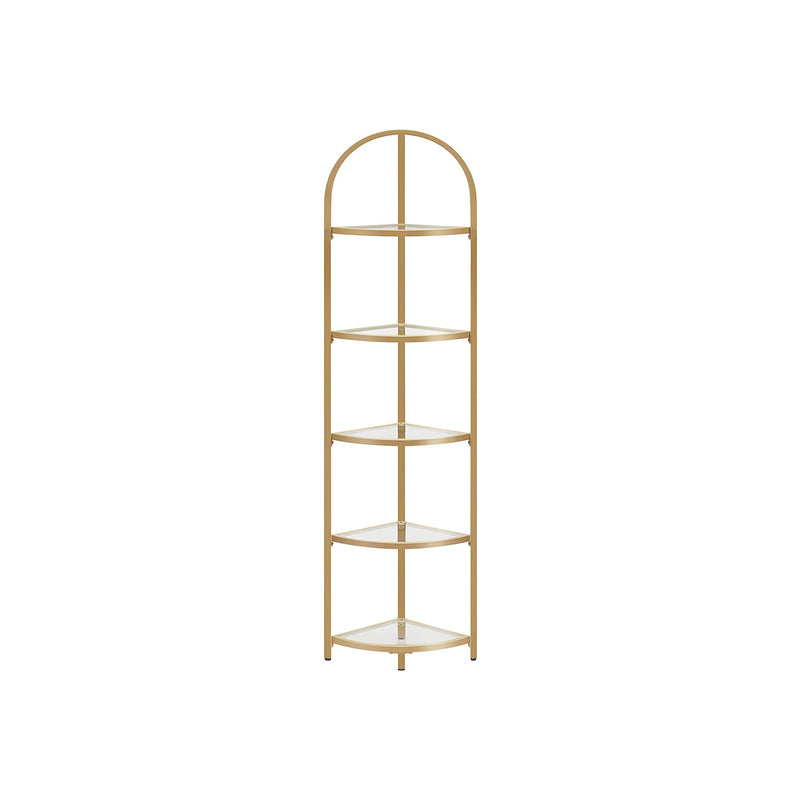 Golden 5 Tier Corner Shelf Unit for Living Room or Bedroom Display Storage by Vasagle